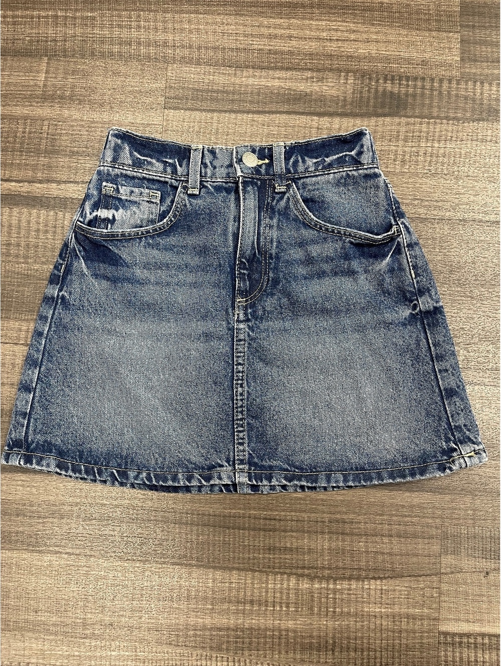 H&M Girls' Adjustable Waist Denim Skirt Size 10 Blue Wash with Pockets